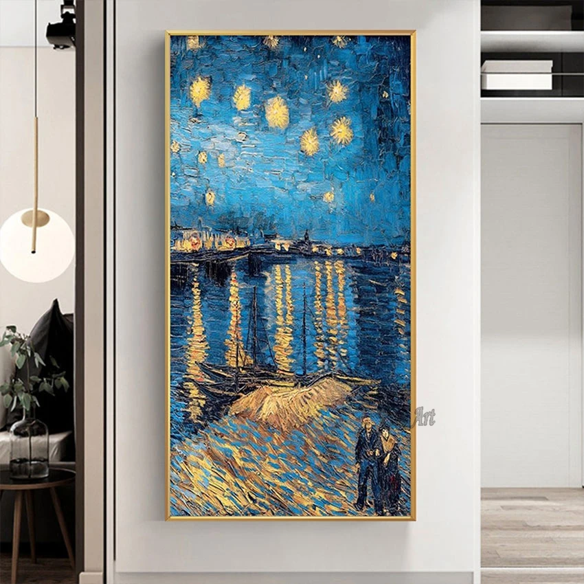 

Framless High Quality Starry Sky Handmade Abstract Oil Painting Famous Van Gogh Reproduction Art Showpiece For Home Decoration