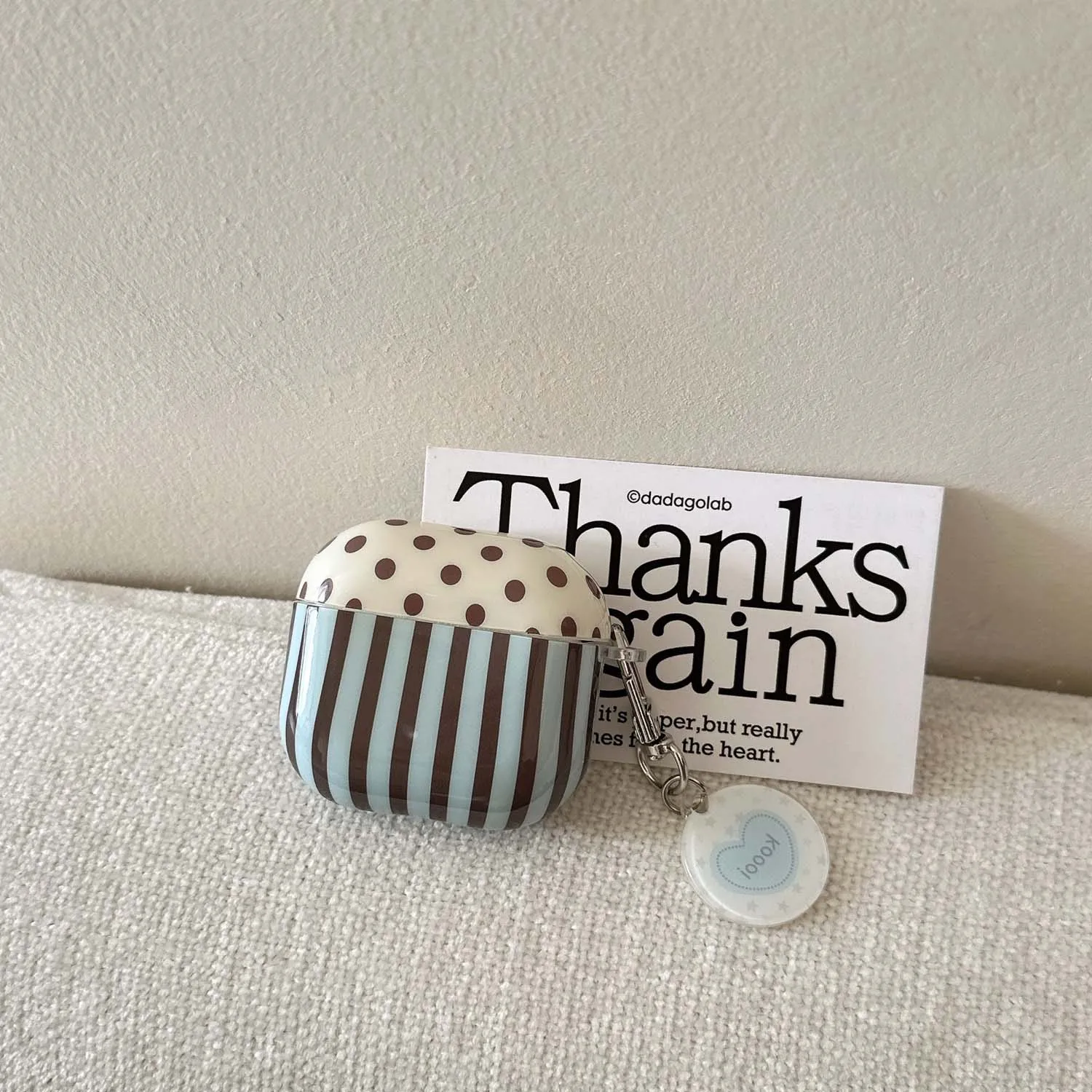 Stripe Design Earphone Case with Cartoon Pendant and Flower Accent for Wireless Bluetooth Charging