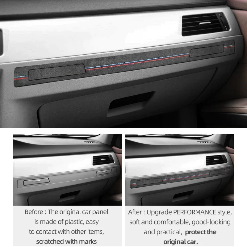 Car Interior Trim For BMW E90 E92 E93 Made of Alcantara Copilot Cup Holder Panel Cover Trim Strip M Performance Sticker Car Interior Accessories