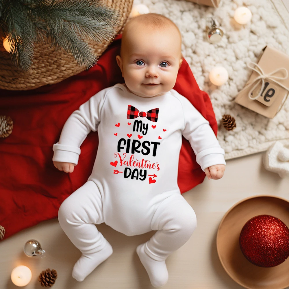 My First Valentine's Day Print Baby Sleepsuit Valentines Newbron Babygrow Sleepsuit Girls Boys Clothing Baby Winter Bodysuit
