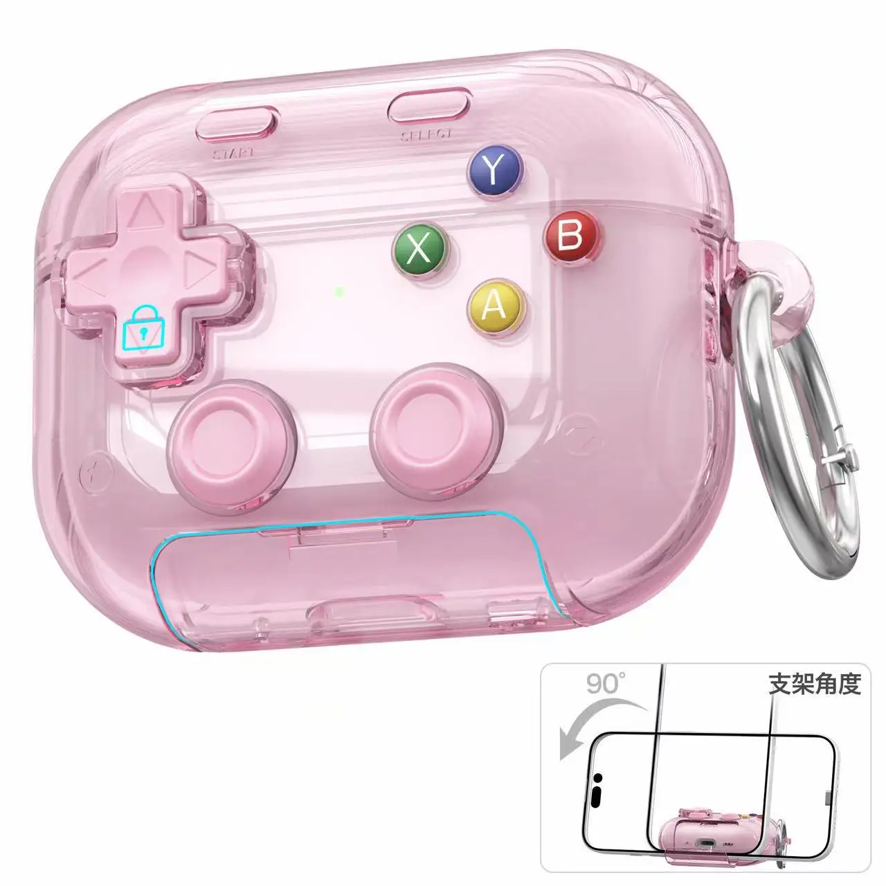 Retro Game Console Design Transparent Earbuds Case with Holder & Stress Relief Button
