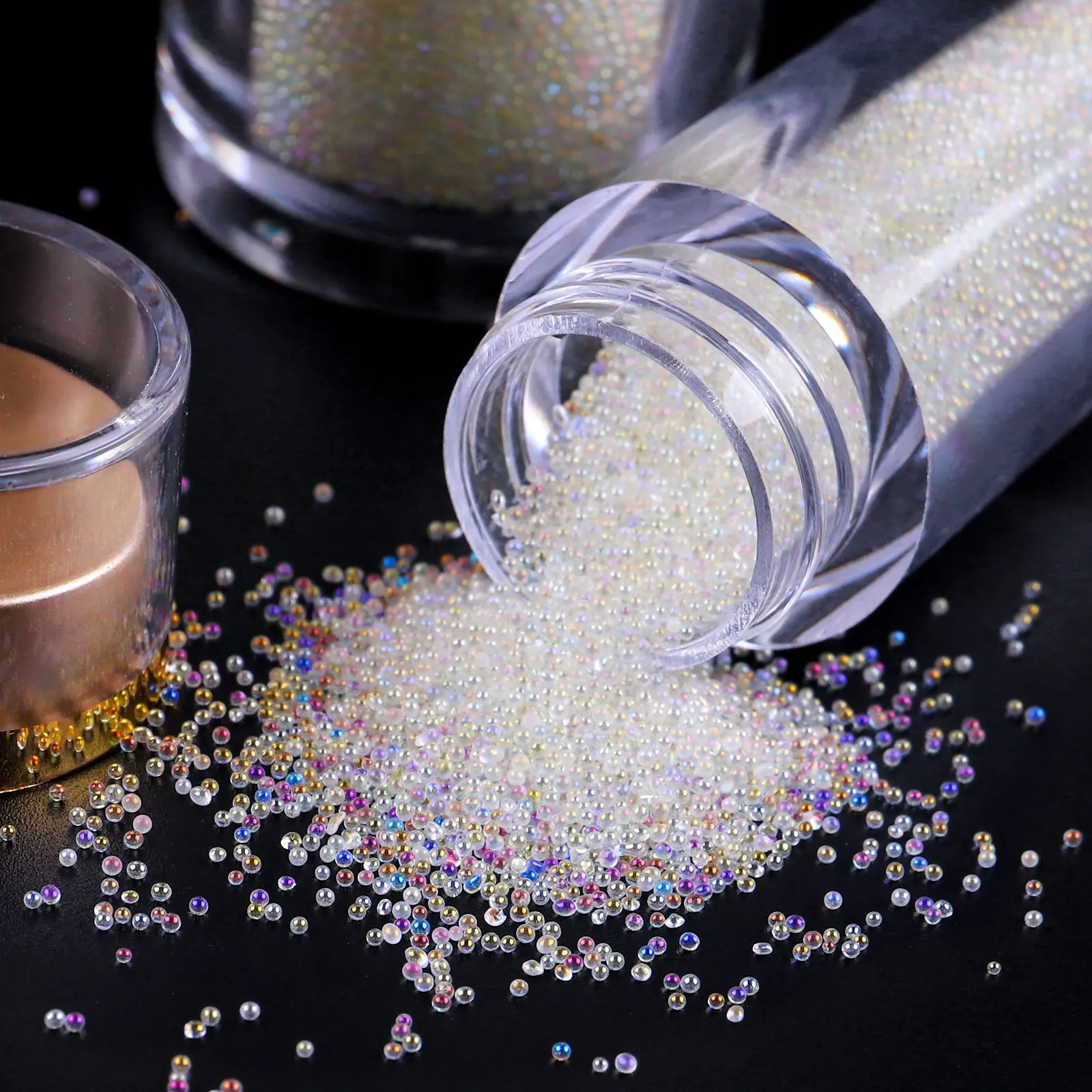 Glass Micro Mini Cut Glitter (1 of 2880PCS)-1.2mm (Clear AB, & Champagne)  Nail Design Kit Glitter Bling Sparkle Crystals