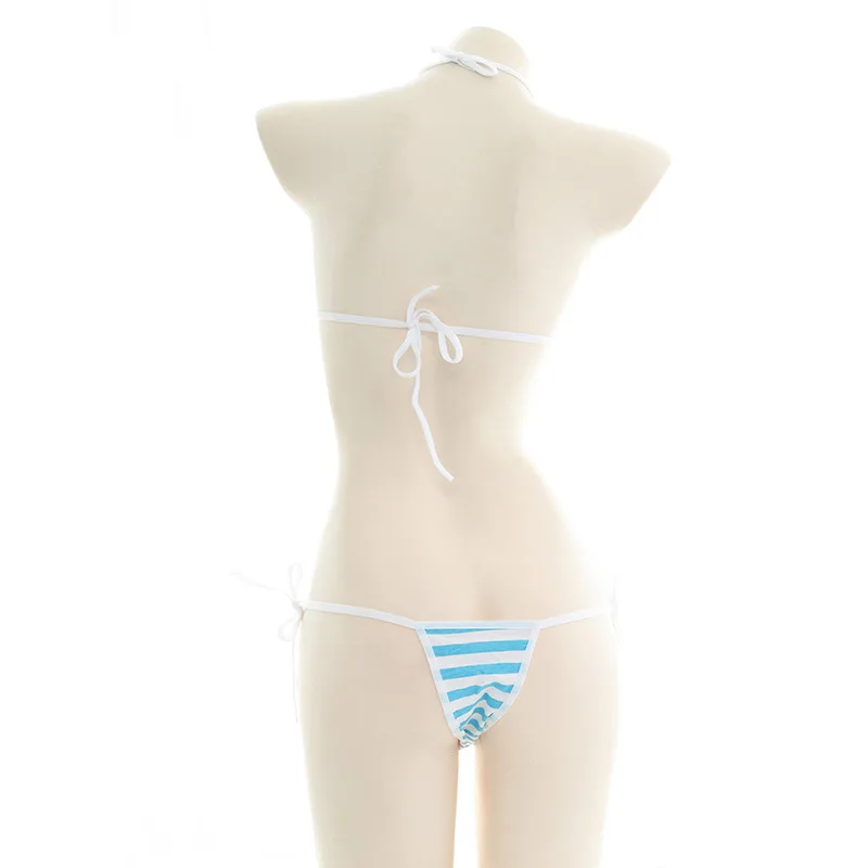 Sexy Bikini Set Women Underwear Pink Blue Stripe Cute Lingerie Micro Bikinis Swimwear Japanese Schoolgirl Anime Cosplay_voghion.com
