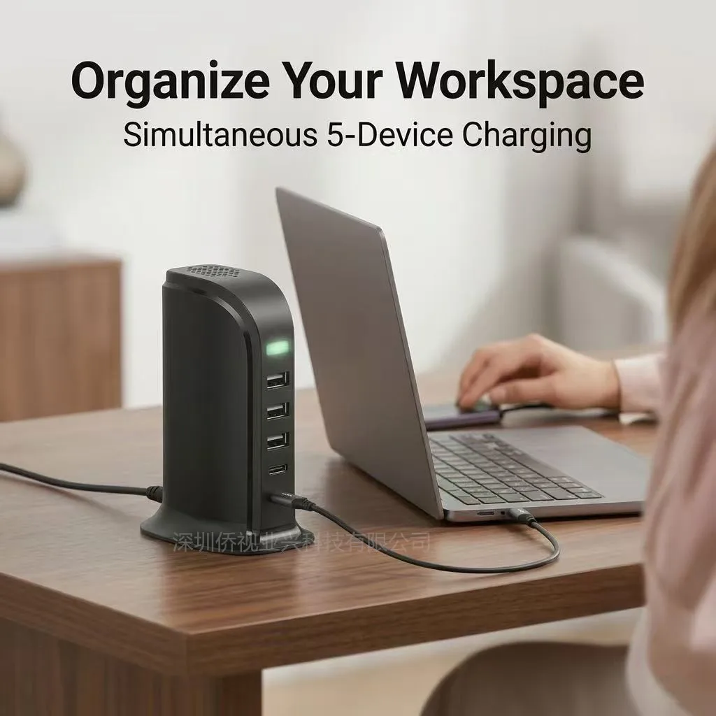 5-Port USB Desktop Charging Station with WiFi Security Monitor, Multi-Device Power Hub, HD 1080P Smart Home Camera & App Remote 2