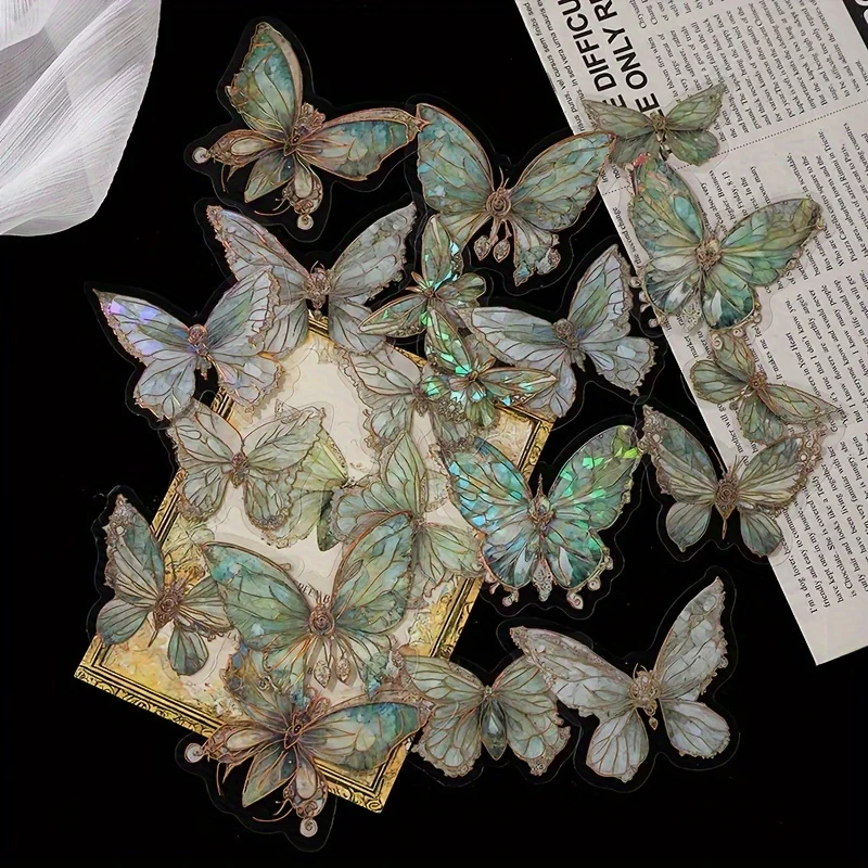 Pink Crystal Butterfly Three-Dimensional Butterfly Handbook DIY Decorative Stickers Garbage Diary Decorative 1 pack/20 pcs