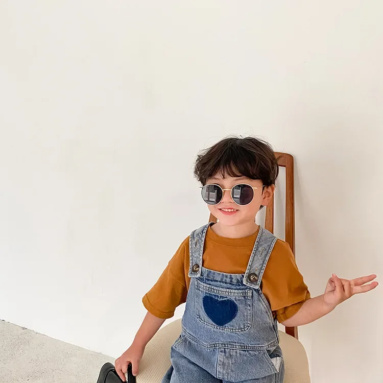 Korean style fashion heart denim overalls Spring unisex casual suspender trousers