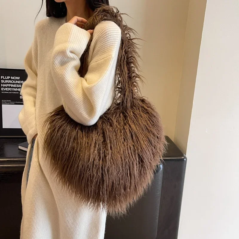 Winter Plush Shoulder Bag NEW Sweet Spice Girl Large Capacity Personality Trend High-grade Sense Shopping Square Satchel Bags
