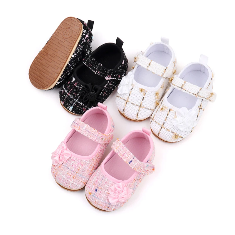 

0-18M Infant Baby Girls Princess Shoes Casual Plaid Jacquard Soft Sole Cloth Crib Shoes Sneaker Mary Jane Flats