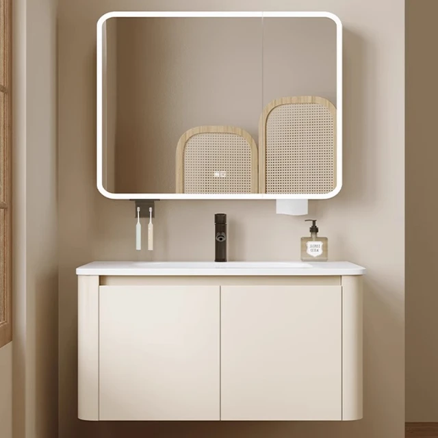 ตู้เก็บของในห้องน้ำแบบนอร์ดิก ชั้นวางของตั้งพื้นสีขาว ดีไซน์ตู้ห้องน้ำพร้อมกระจก ตู้เก็บของในห้องอาบน้ำ เฟอร์นิเจอร์ดีไซน์เฉพาะ 1