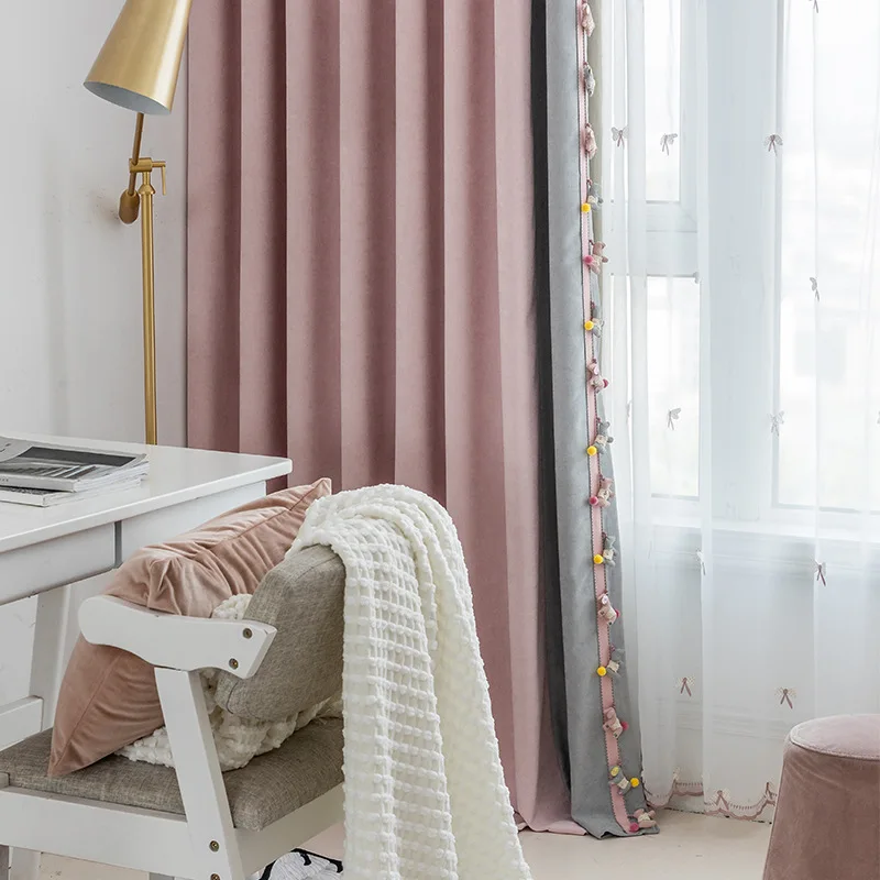 

Corduroy Pony Curtains for Living Dining Room Bedroom Pink Gray Thick Cartoon Children's Room Simple Window Curtain Room Decor