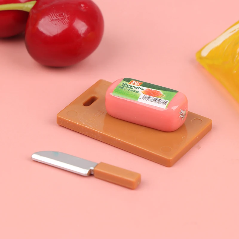 

1:12 Dollhouse Min Chopping Block Sausage Pork Luncheon Meat Model Kitchen Accessories For Doll House Decor Pretend Play Toys