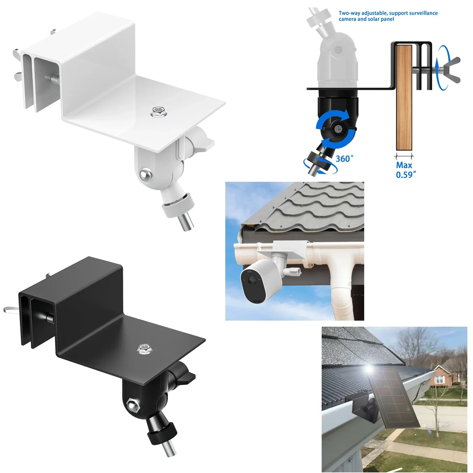 Weatherproof Gutter Mount for Argus 2/Pro/Eco/Go/Go PT/PT/3/3 Pro/eufyCam S40 L20 L40/Doorbell 2K/1080P/DualCamera