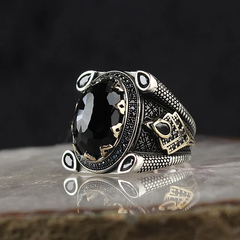 

Turkish Handmade 925 Sterling Silver Rings For Men Onyx Natural Stone Jewelry Fashion Gift Mens Accessories Movador