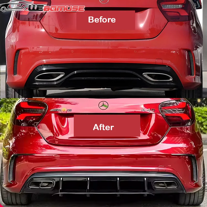 For Mercedes-Benz W176 A180 A200 A260 Muffler Tailpipe Upgrade A45 Bumper Stainless Steel Square Exhaust System