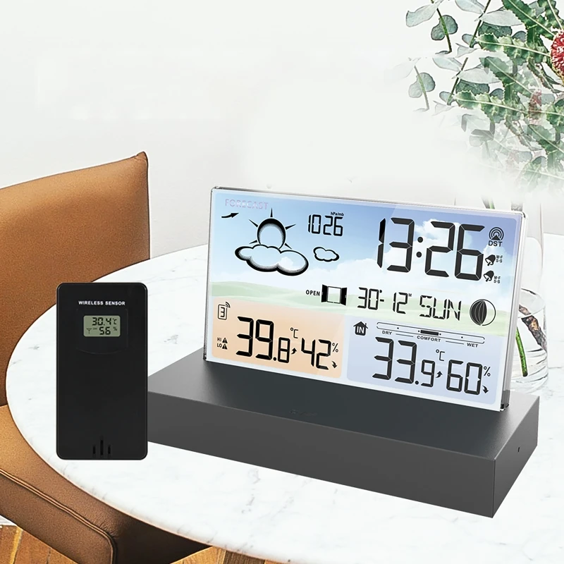 

Digital Transparent Weather Station Glass Colour Screen Thermometer Hygrometer Temperature Humidity Monitor Weather Forecast