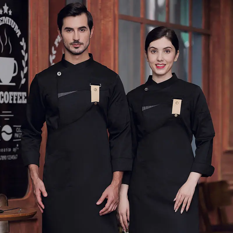 

Men Chef Jacket Apron black and white chef outfit Restaurant Kitchen Cook Waiter Waitress Uniform Bakery Bar Cafe Clothes Women