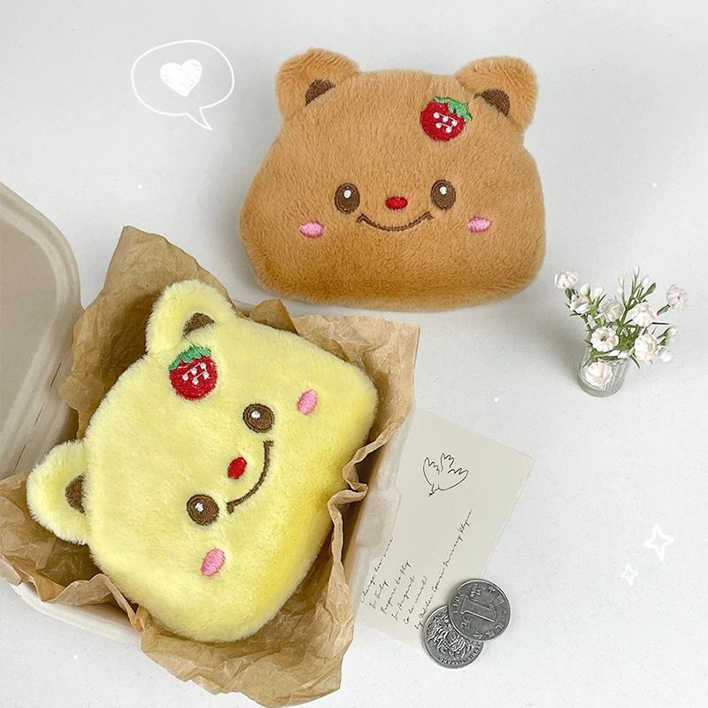 Cute Cartoon Butter Bear Plush Coin Purse For Women Girls Versatile Fashion Storage Bag Pendant Portable Headphone Storage Bag