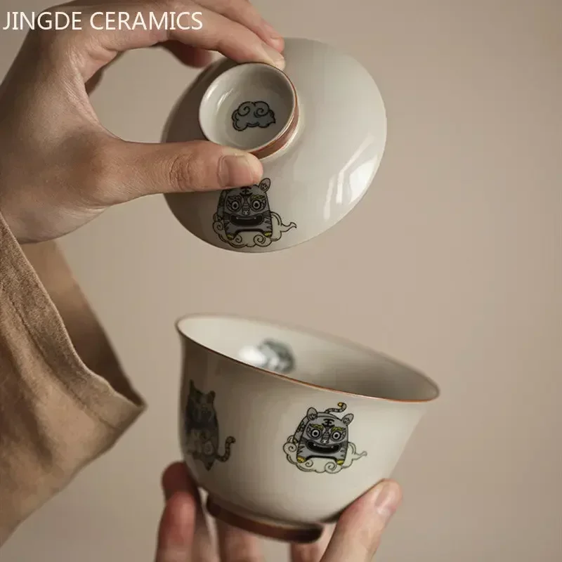 Tea Set 140ml Chinese Style Ceramics Gaiwan Teacup Handmade Tea Infuser