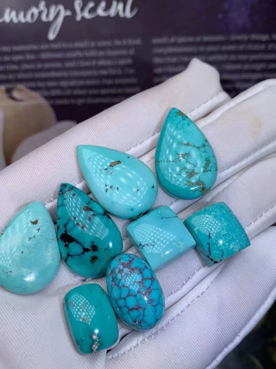 8pcs/lot natural Hubei turquoise ring face raw ore studded ring pendant beautiful condition geometry accessories gem jewelry diy