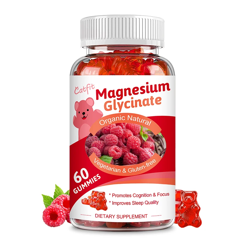 Catfit60pcsGlycinemagnesiumRaspberryGummyVitaminDB6CalmUp