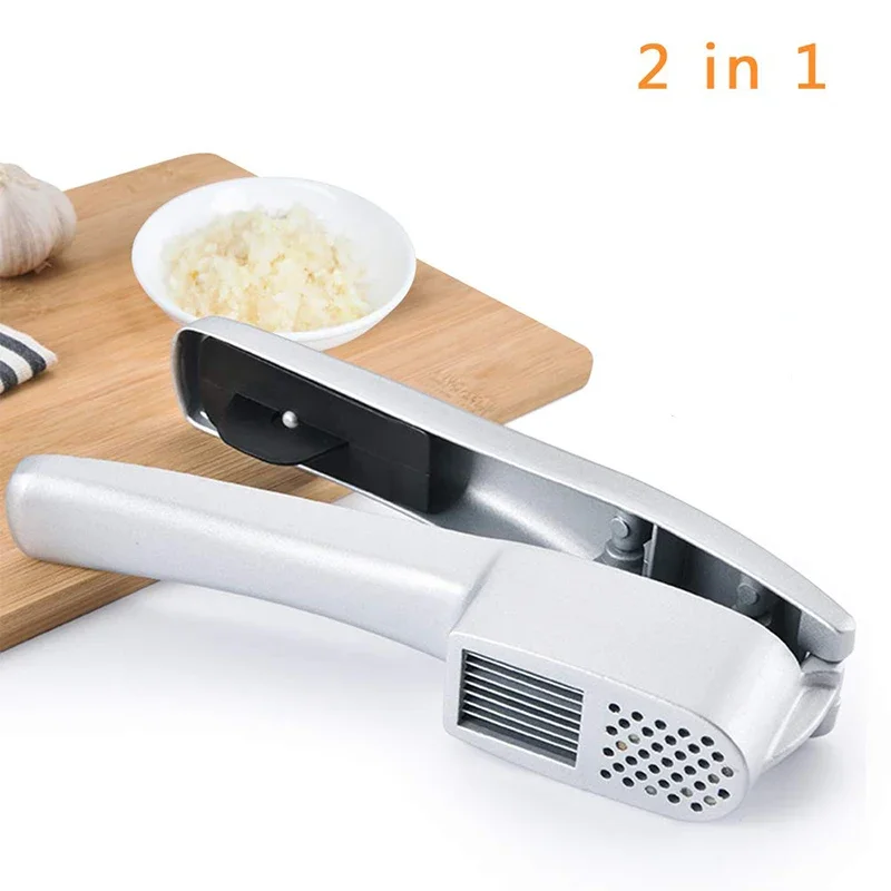 2 In 1 Garlic Press Slice Crushing Machine Aluminium Garlic Ginger Mincer Slicer Handheld Squeezer Masher Kitchen Cooking Tool
