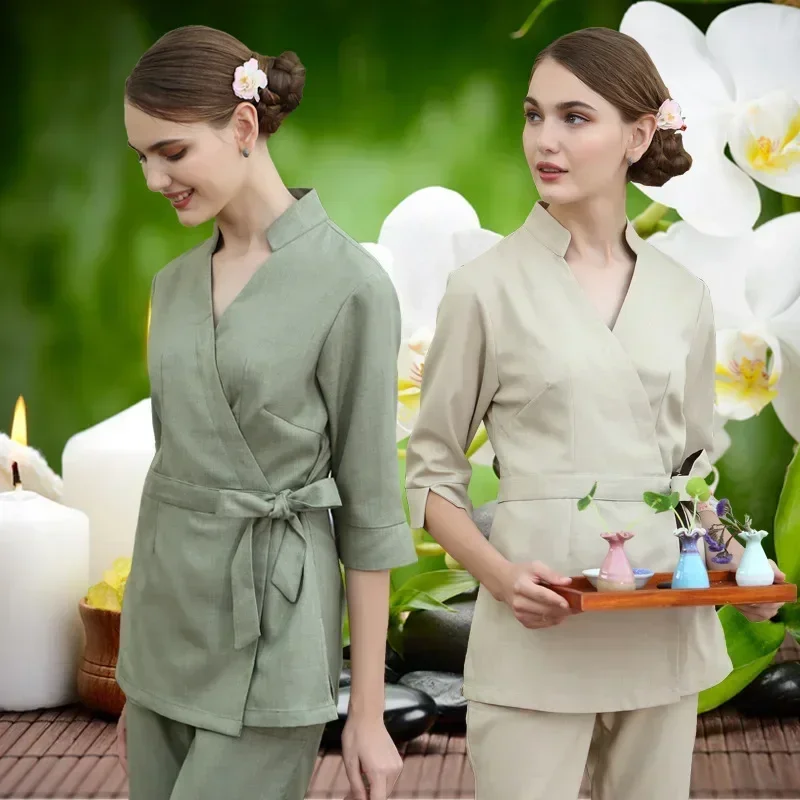 SPA Workwear 2pcs Sets Spring/Summer Beige Massage Work Uniform Sets Female Beautician Clothes s Beauty Clothing work uniform sets