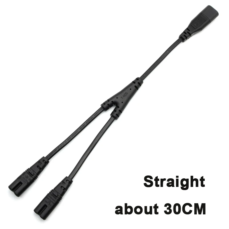Dual Right Angle Female Y-Split Power Cable, 30CM/45CM Length - Black