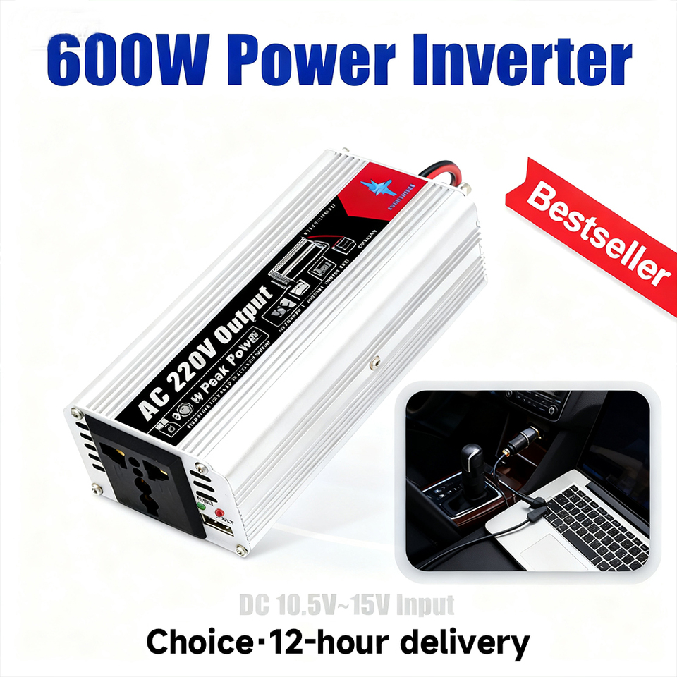600W Peak 300W Rated Car Power Inverter DC 12V to AC 220V | USB 2.1A Fast Charge + LED Display + 8 Safety Protections for Campin