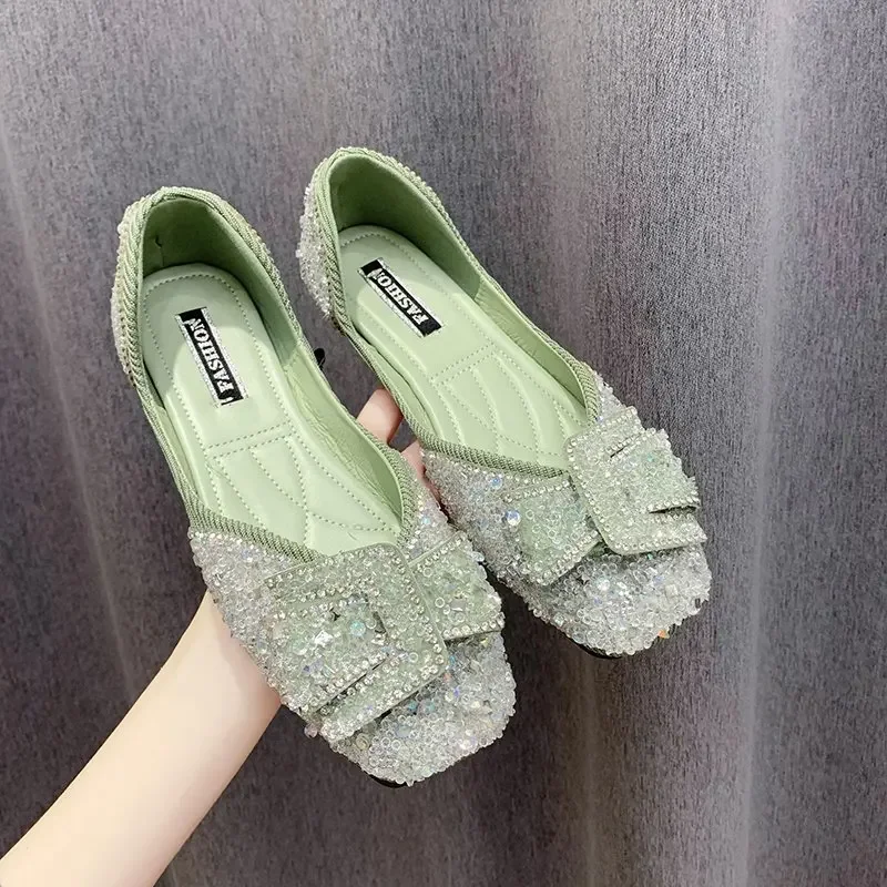 Womens Shoes New Summer Women's Flat Shoes Fashion Rhinestone Slip-On Sandals Ladies Daily Party Luxury Shoes Zapatos De Mujer