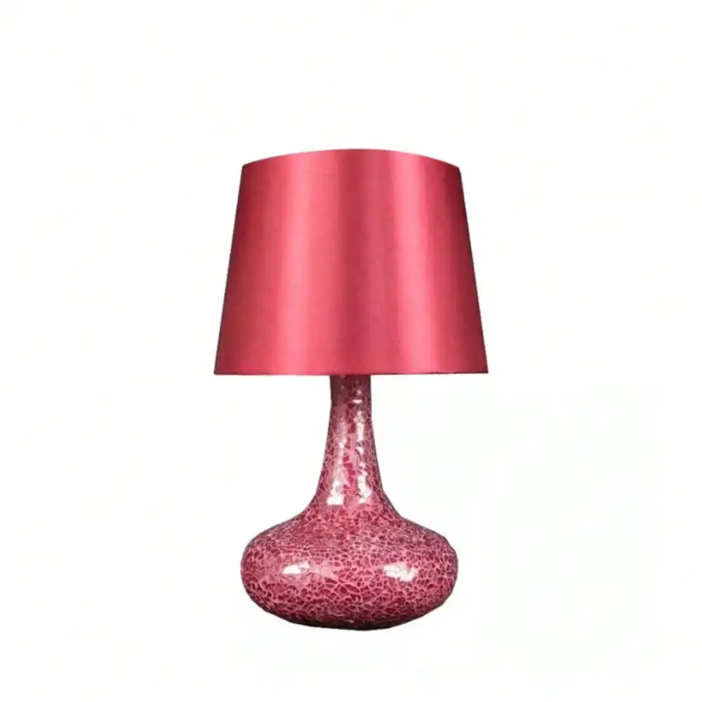 14.17 in. Mosaic Tiled Glass Genie Table Lamp with Satin Look Fabric Shade for Night Stands, Living Room, Office