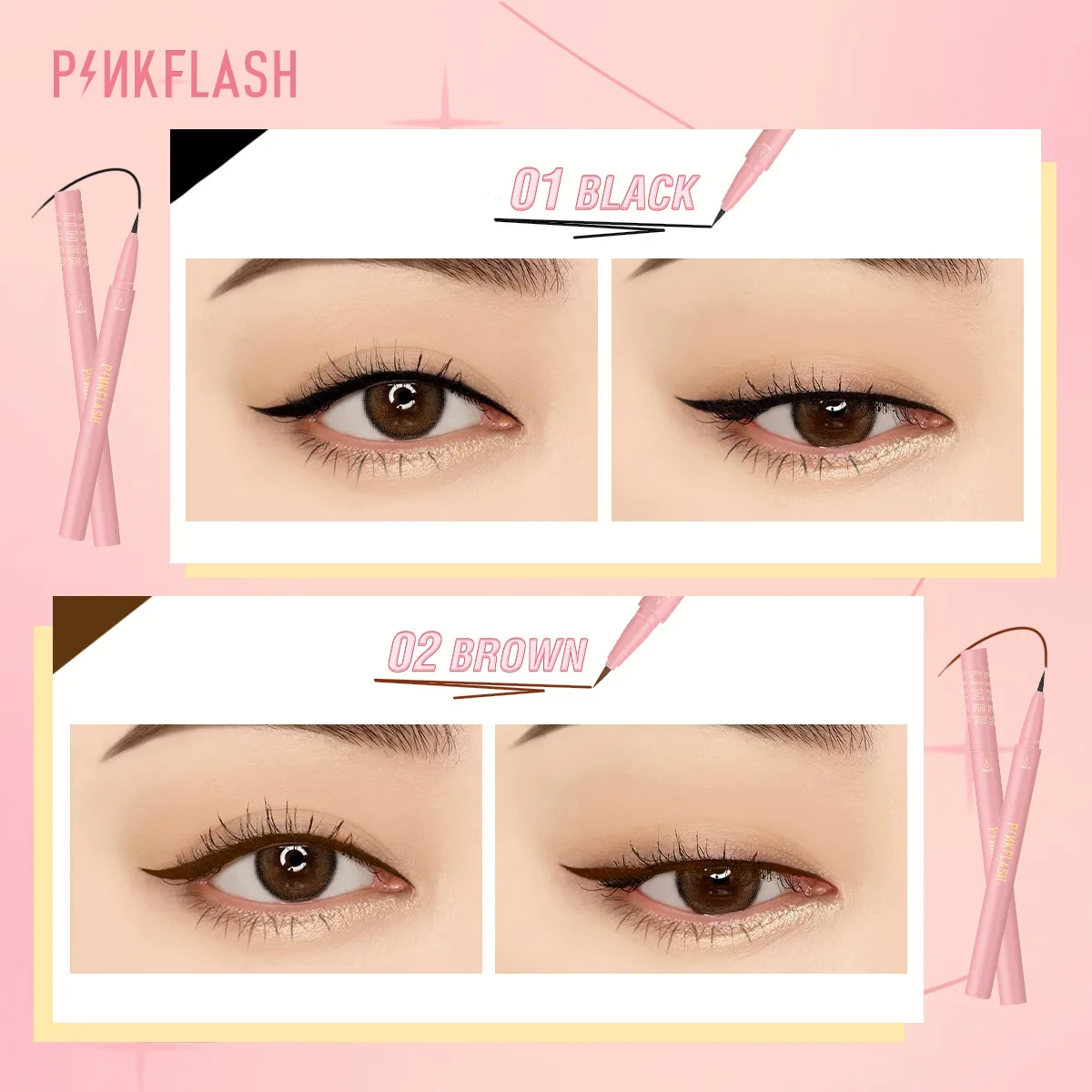 PINKFLASH Liquid Black Eyeliner Waterproof Quick-drying Long-lasting Matte Eye Liner Pen Tools Makeup Cosmetics for Women