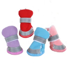 Thermal Sherpa Fleece Lining Dog Shoes for Small Medium Dogs Anti-Slip Walking Pet Booties Paw Protector with Reflective Straps