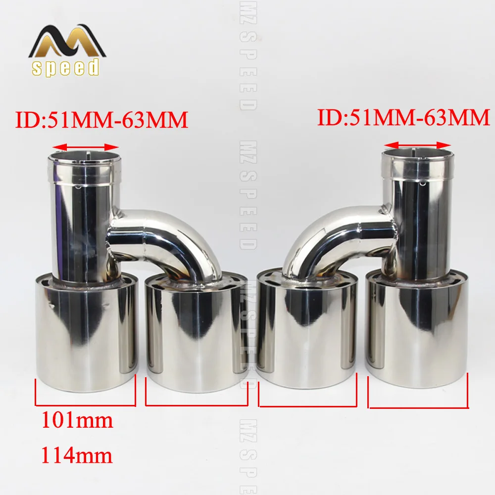 Car accessories Stainless steel h type double outlet 101mm 114mm straight side exhaust pipe tail throat