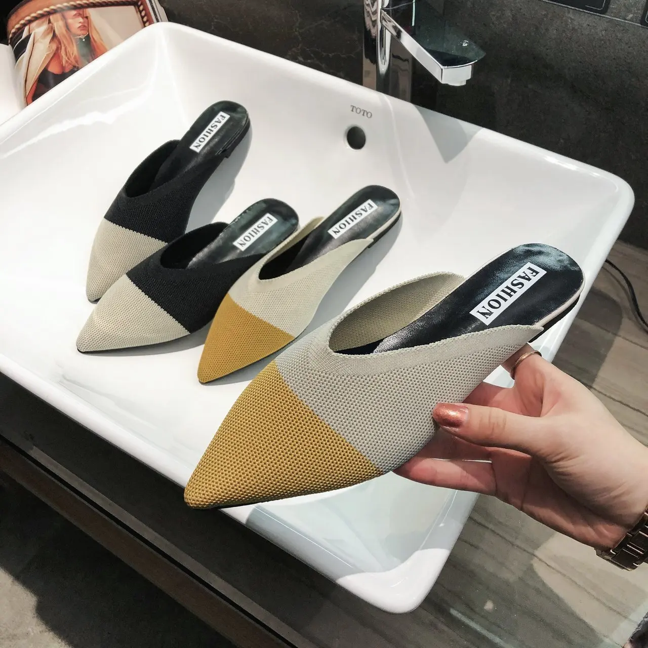 

2023 Slippers Women Fashion Knitting Pointed Women Half Slides Mules Loafers Casual Slipper Female Summer Shoes Flat Sandals
