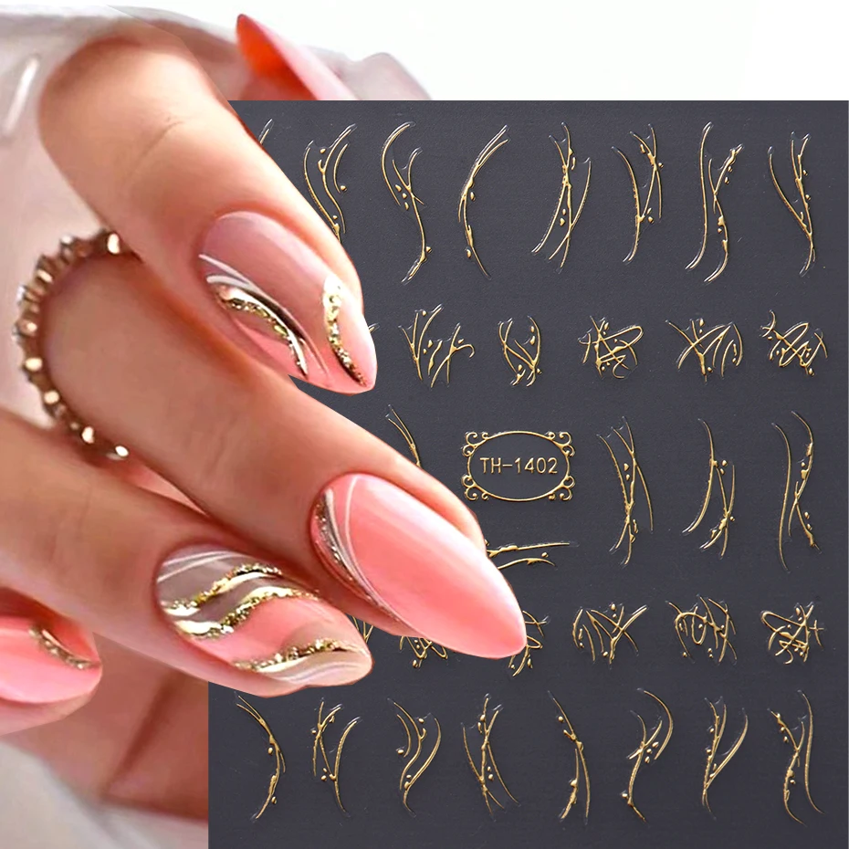 ネイル&デコ&アクセサリー 金属ゴールデンラインネイルステッカー 3D とげつる曲線