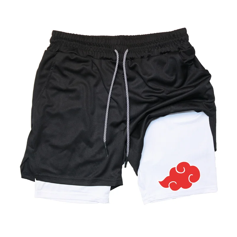 2025 Men's 2 in 1 Workout Fitness Running Anime Print Performance Shorts Athletic Compression with Towel Loop Pockets Gym 3