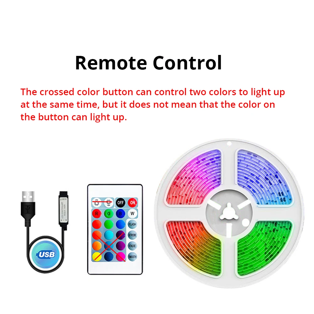 2M/10M USB 2835 LED Strip Light RGB Remote Control Lights Flexible Lamp Tape Ribbon TV Desktop Screen Back Light Diode Tape