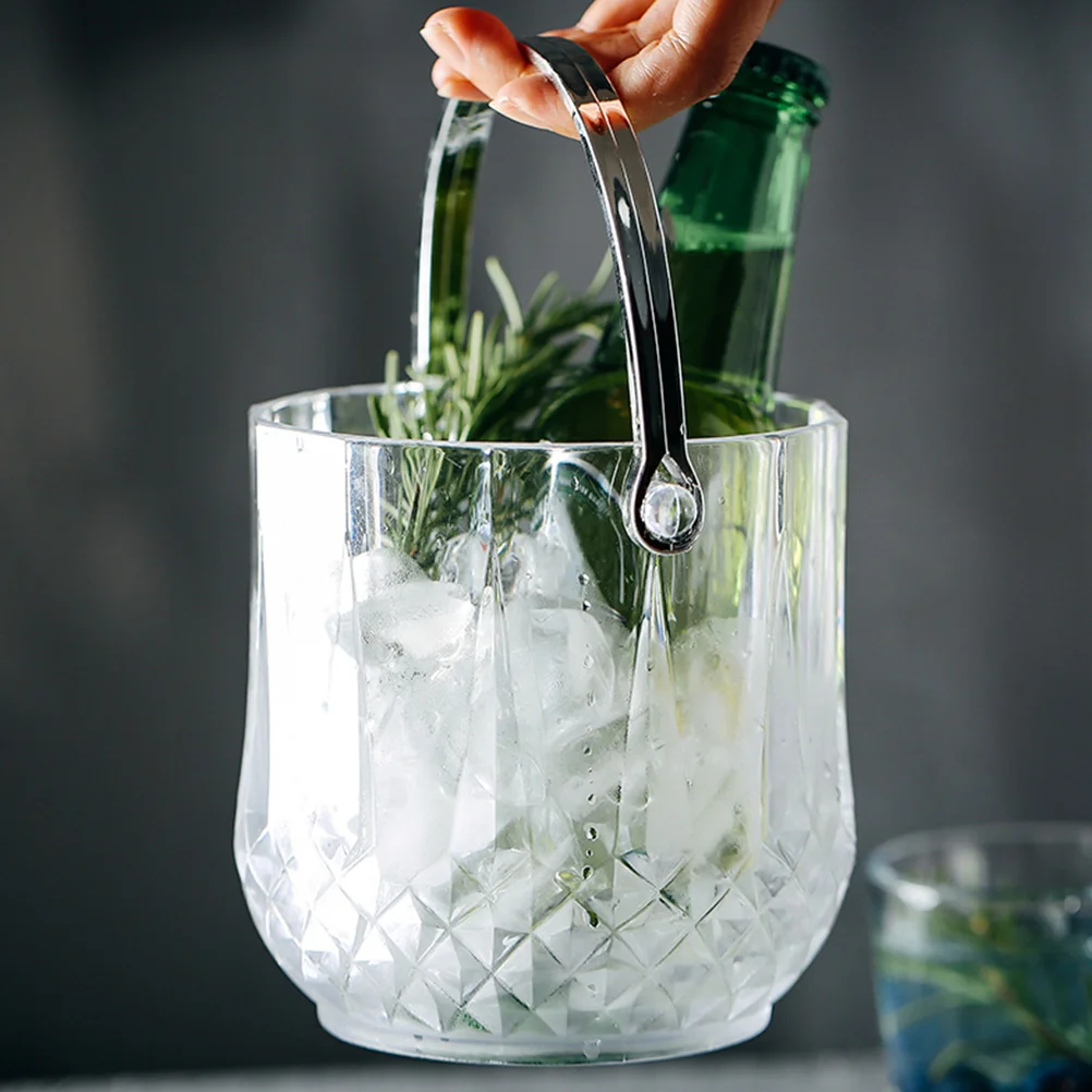 

Plastic Ice Bucket Set Clear Ice Bucket Tongs Crystal Beer Bucket Portable Ice Tub Champagne Chiller Wine Bottle Holder Ice