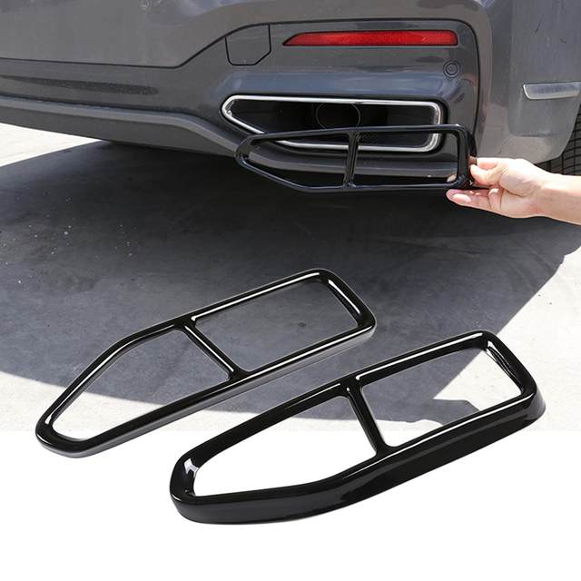 2x Tailpipe Trim Frame Decoration Cover Rustproof Glossy Black Exhaust Pipe 2x Tailpipe Trim Frame Decoration Cover Rustproof Glossy Black Exhaust Pipe