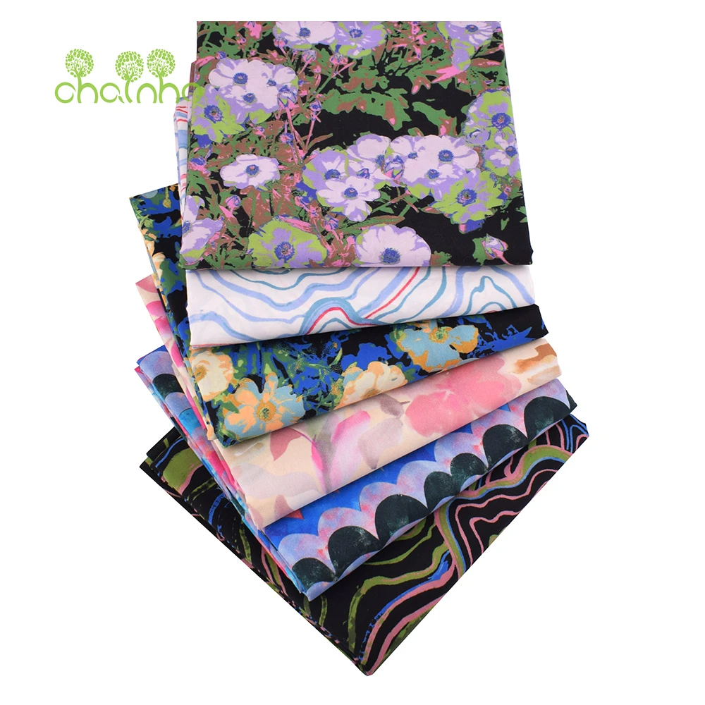 

Chainho,Printed Plain Weave Poplin Cotton Fabric,DIY Quilting Sewing Material,Patchwork Cloth,Flower Series,4 Sizes,PCC174