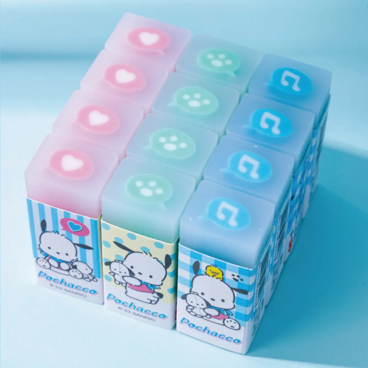 Sanrio Pochacco Cute Erasers fo Fun Desk Pencil Sketch Painting Tool Students School Supplies Prize Gifts Party Favors 3pcs/set