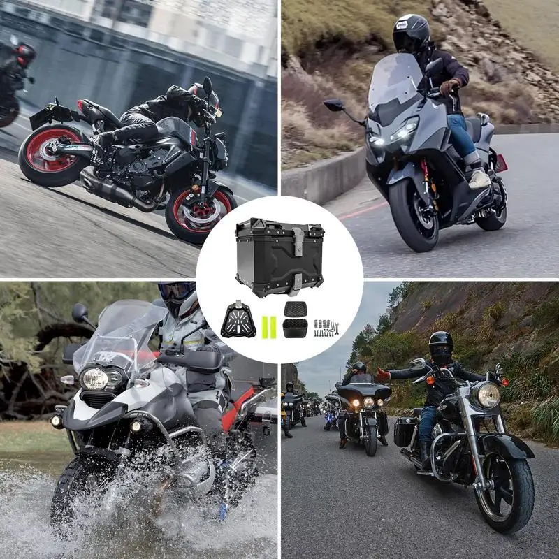 45L Portable Aluminum Motorcycle Trunk Box Waterproof Universal Motorcycle Tail Box Multifunctional Motorcycle Rear Storage Box