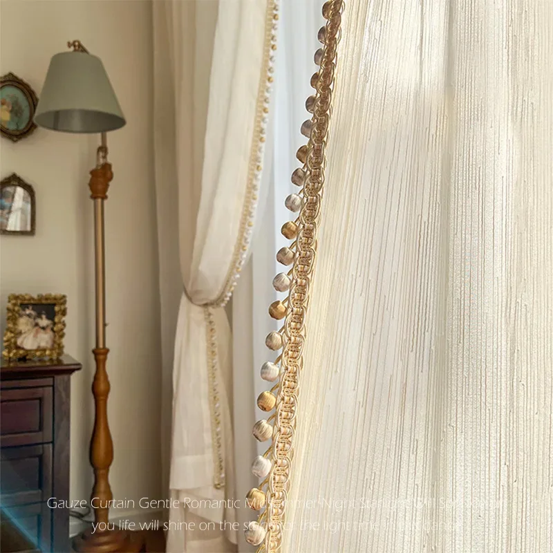 Nordic Luxury Simple Ripple White Tulle Lace Bead Sheer Curtains for Living Room Bedroom Dining Window Blackout Transparent Door 3