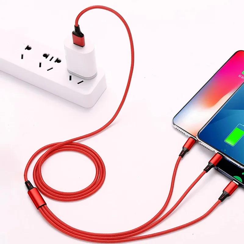 Lovebay 3 in 1 Fast Charging Cable USB to Micro Type C IOS Cable For iPhone Mobile Phone Multi Charger Cable Nylon Cord