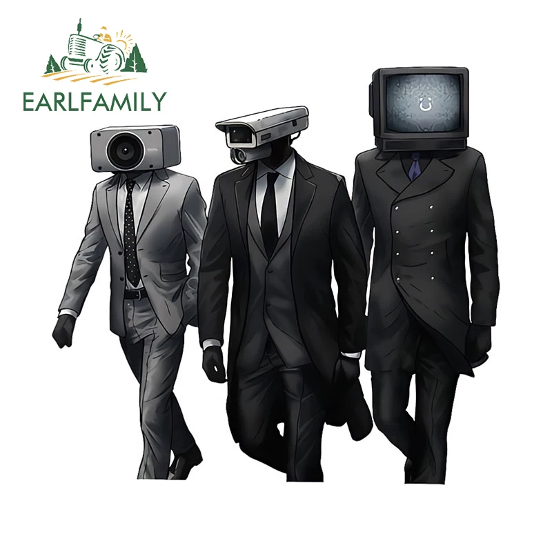 

EARLFAMILY 13 см x 12,1 см для автоматического туалетного автомобиля Skibidi, наклейка для телевизора, оператора, Искусственная черная виниловая деталь автомобиля