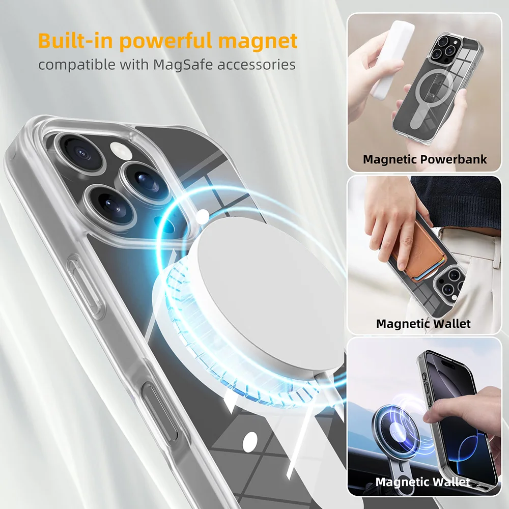 Grippopso Magnetische Handyhülle für iPhone 16 Pro Max Plus, kabellose Ladeabdeckung mit Halter, magnetisch, transparente Hülle – Detail 4