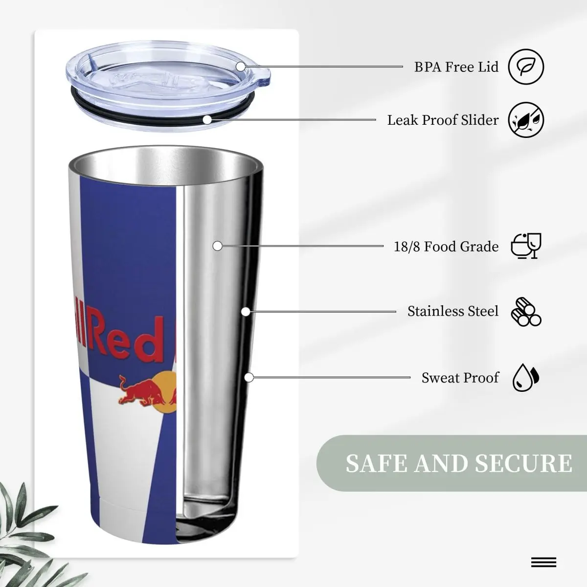 Stainless Steel Tumbler RB Bull Thermal Mug With Straws and Lid Battle Blue Cold and Hot Car Mugs Travel Graphic Water Bottle Water Cup Tumbler Cup Beer Stainless Steel Cup