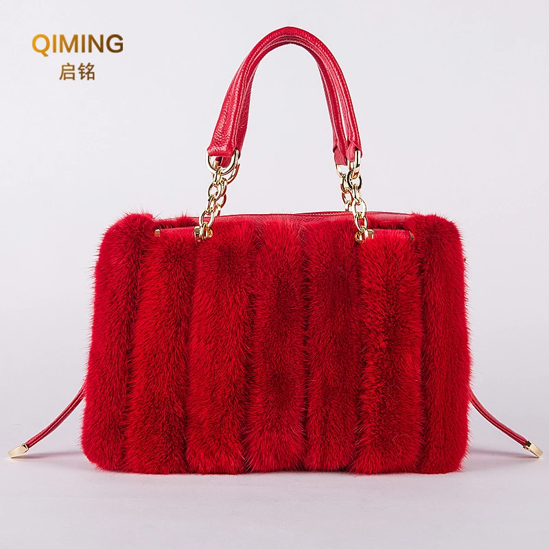 New Real Mink Fur Bag Women Winter Luxury Handbag Ladies