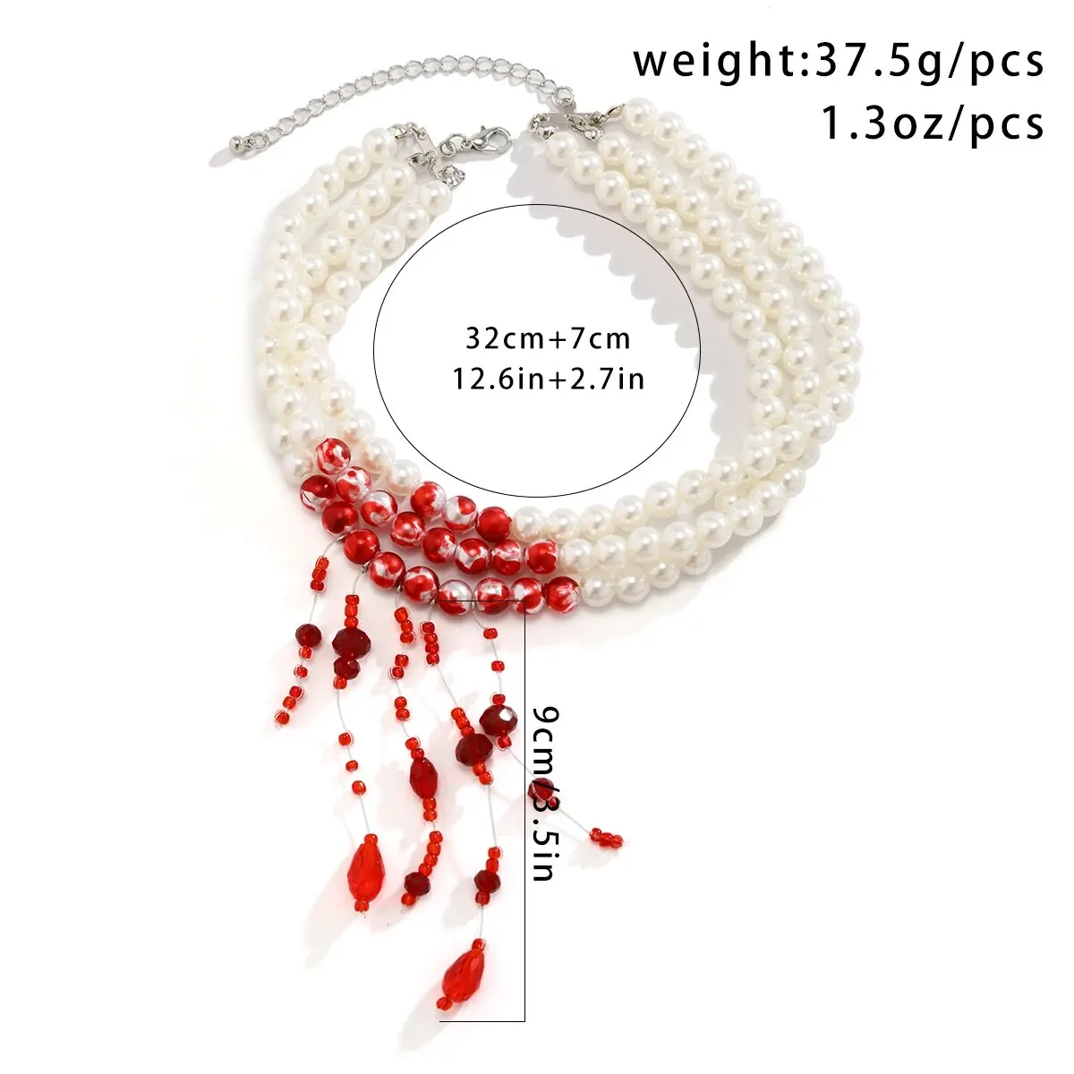 S92d098f7a4c145ddb0b7d868163f70e3K Multilayer Vintage Red Blood Pattern Imitation Pearl Tassel Pendant Necklace for Women Goth Crystal Bead Chain Halloween Jewelry Mallzona