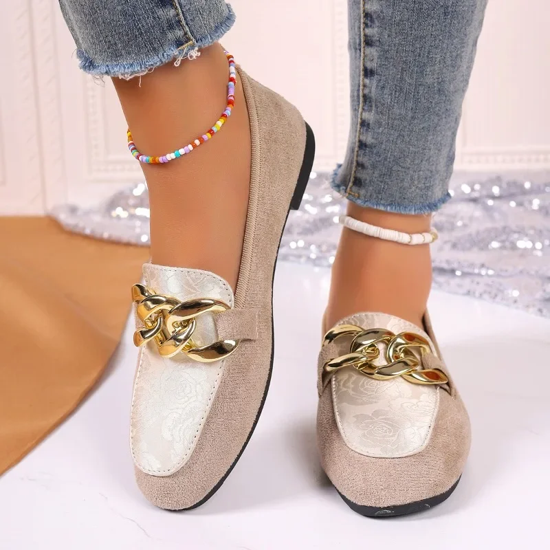 

Новинка 2024, модные универсальные туфли на плоской подошве, легкие женские туфли с металлическим покрытием, Женская дышащая роскошная дизайнерская обувь